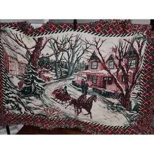 Beautiful Winter Scene Woven‎ Blanket Horse Sled Barn Snow